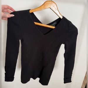 Black V-Neck Women's Sweater with Pearl details